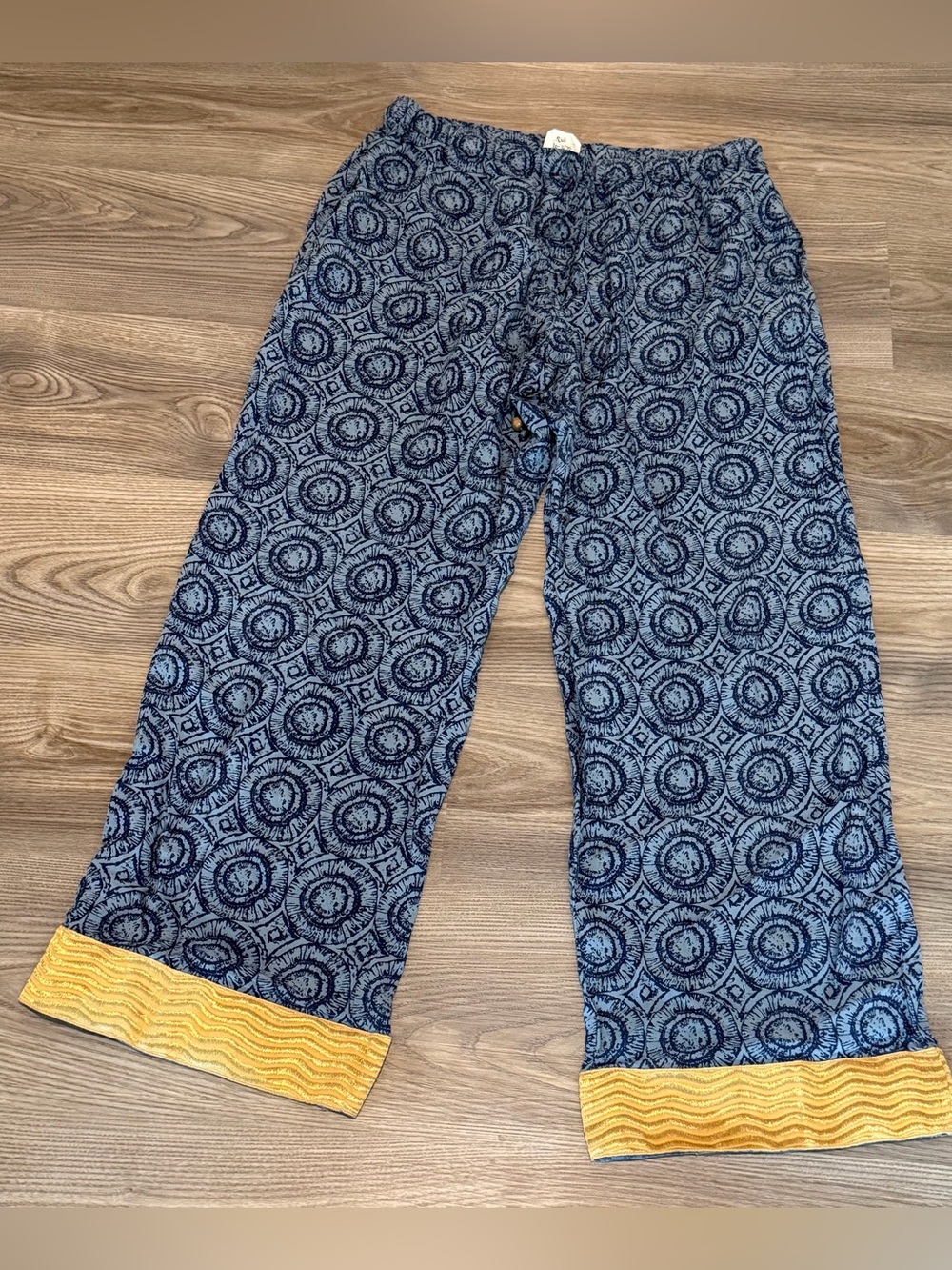 Punjammies by Sudara Kala Print Slouch PJ Pant Blue Gold Women’s Large Pockets